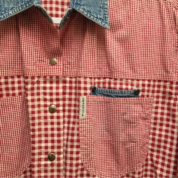 Vintage Graphite Jeanswear Size Small Red check Denim collar Country Western - Picture 5 of 7